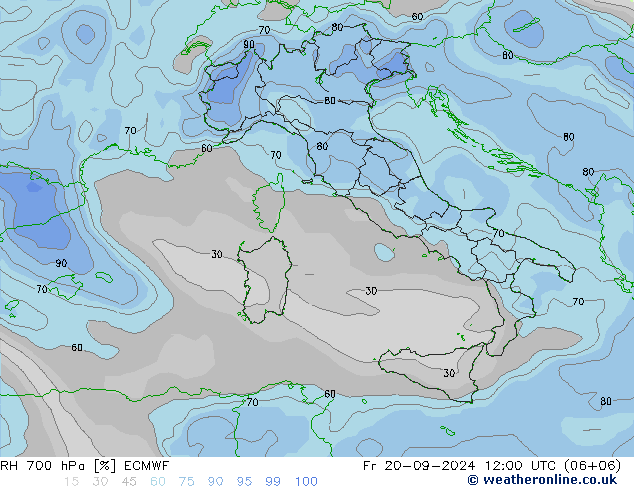 RH 700 hPa ECMWF Fr 20.09.2024 12 UTC