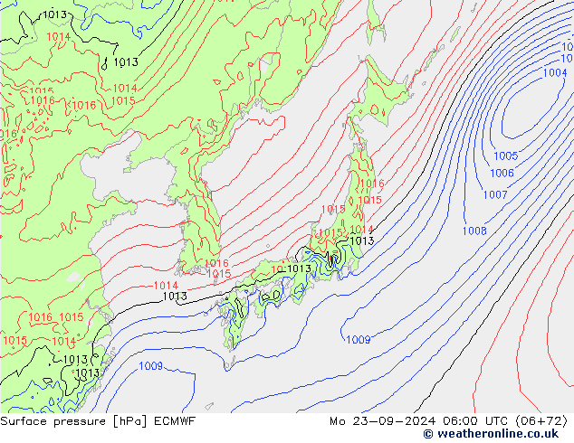 Surface pressure ECMWF Mo 23.09.2024 06 UTC