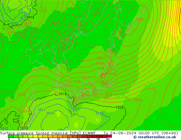 Surface pressure Spread ECMWF Tu 24.09.2024 00 UTC