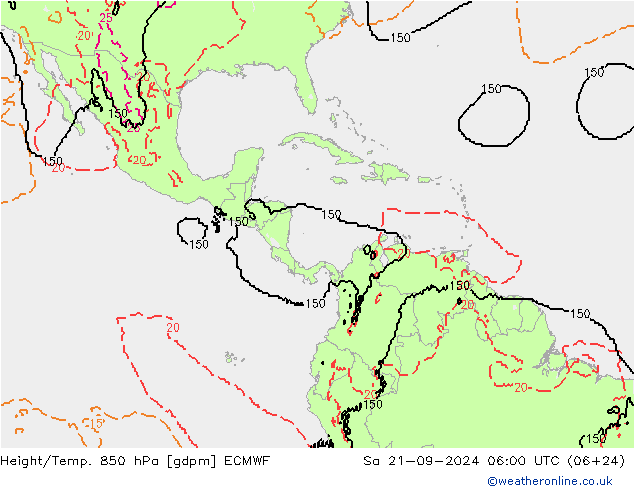 Hoogte/Temp. 850 hPa ECMWF za 21.09.2024 06 UTC