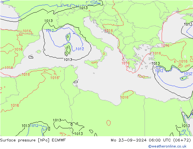 Surface pressure ECMWF Mo 23.09.2024 06 UTC