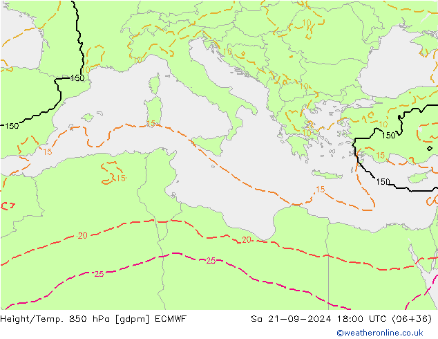 Height/Temp. 850 hPa ECMWF So 21.09.2024 18 UTC