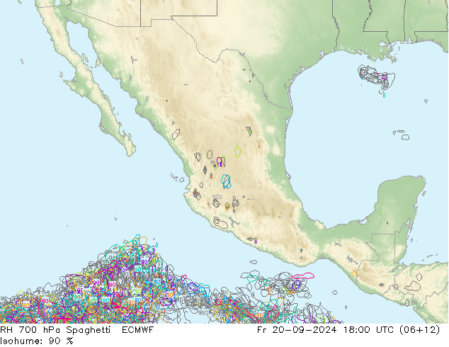 RH 700 hPa Spaghetti ECMWF Fr 20.09.2024 18 UTC