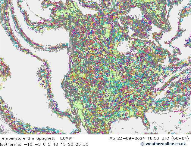 Temperature 2m Spaghetti ECMWF Mo 23.09.2024 18 UTC