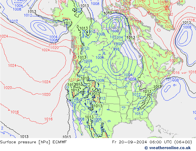 Atmosférický tlak ECMWF Pá 20.09.2024 06 UTC