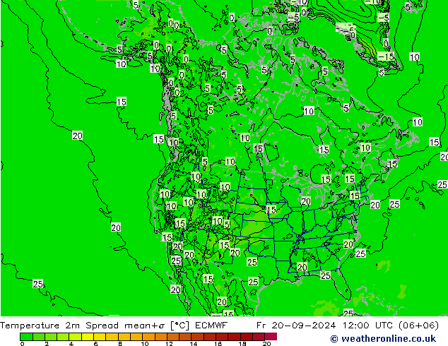 Temperature 2m Spread ECMWF Fr 20.09.2024 12 UTC