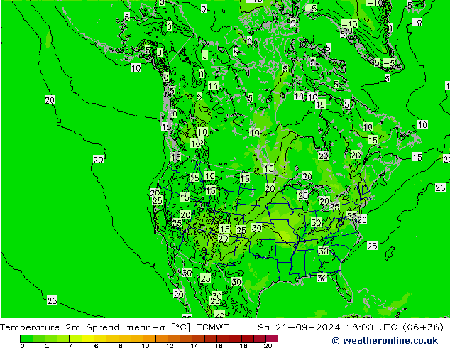 mapa temperatury 2m Spread ECMWF so. 21.09.2024 18 UTC