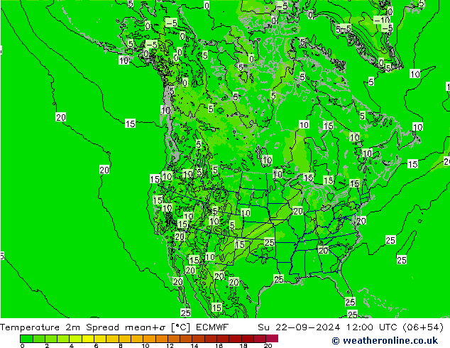 Sıcaklık Haritası 2m Spread ECMWF Paz 22.09.2024 12 UTC