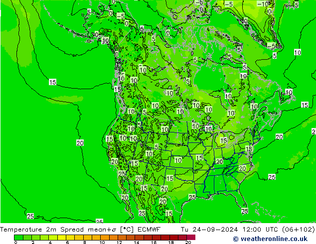 Temperatura 2m Spread ECMWF Ter 24.09.2024 12 UTC