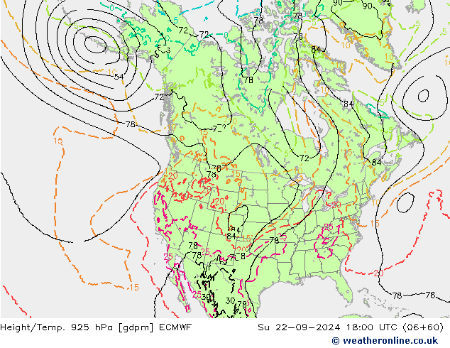 Height/Temp. 925 hPa ECMWF Su 22.09.2024 18 UTC