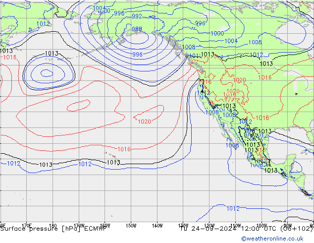 Surface pressure ECMWF Tu 24.09.2024 12 UTC