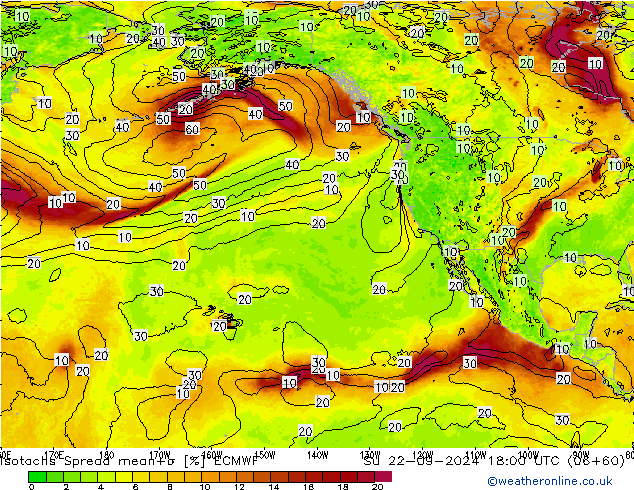 Isotachs Spread ECMWF Su 22.09.2024 18 UTC