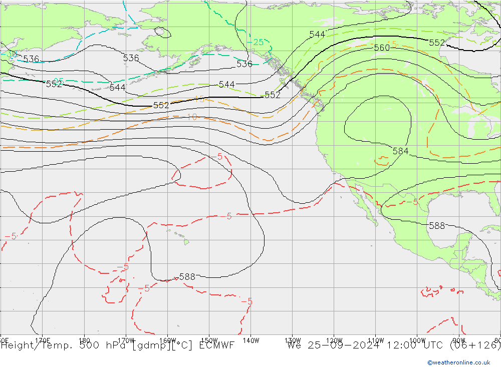 Height/Temp. 500 hPa ECMWF Qua 25.09.2024 12 UTC