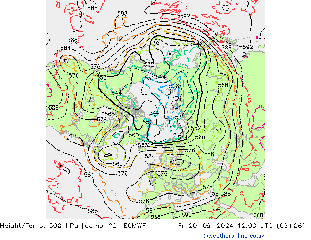 Height/Temp. 500 hPa ECMWF Fr 20.09.2024 12 UTC