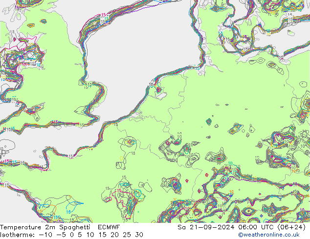 mapa temperatury 2m Spaghetti ECMWF so. 21.09.2024 06 UTC