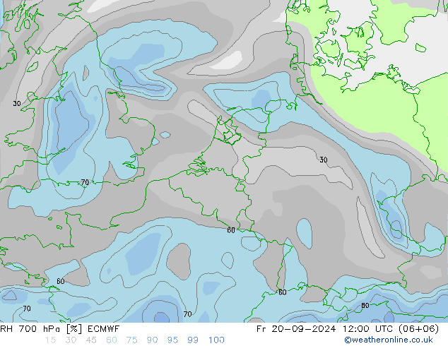 RH 700 hPa ECMWF ven 20.09.2024 12 UTC