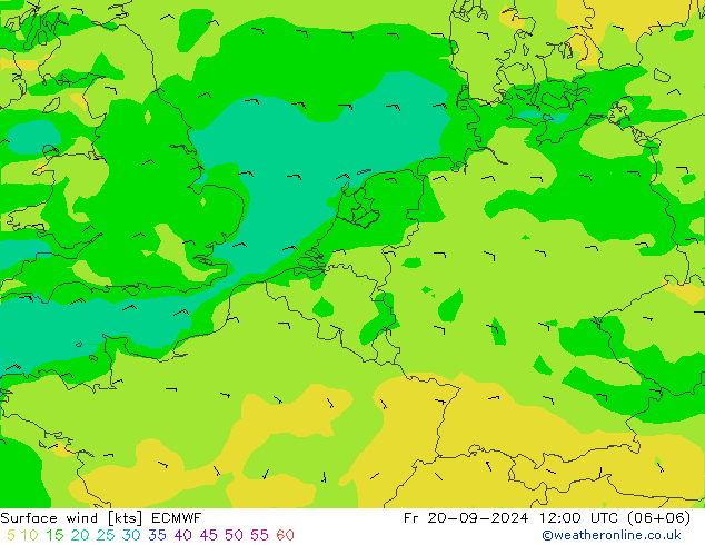 Viento 10 m ECMWF vie 20.09.2024 12 UTC