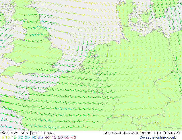 Wind 925 hPa ECMWF Mo 23.09.2024 06 UTC