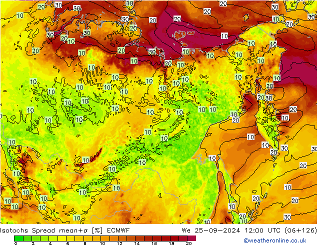 Isotachs Spread ECMWF We 25.09.2024 12 UTC