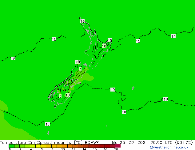 température 2m Spread ECMWF lun 23.09.2024 06 UTC