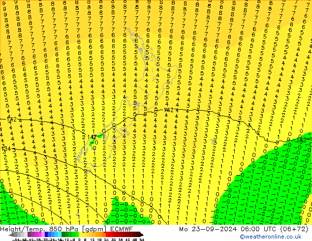 Height/Temp. 850 гПа ECMWF пн 23.09.2024 06 UTC