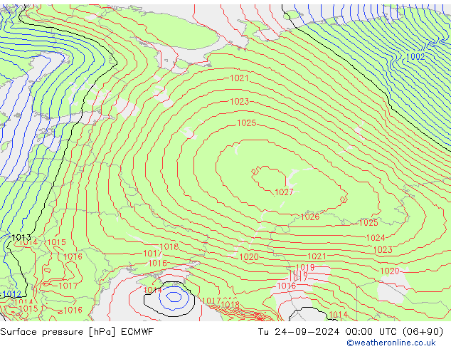 Surface pressure ECMWF Tu 24.09.2024 00 UTC