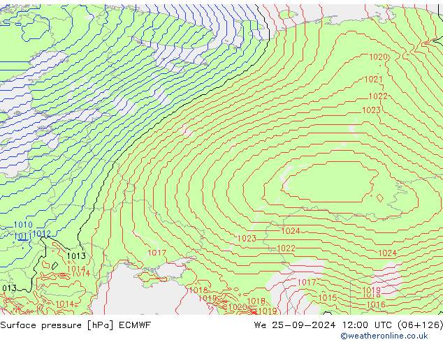 Surface pressure ECMWF We 25.09.2024 12 UTC