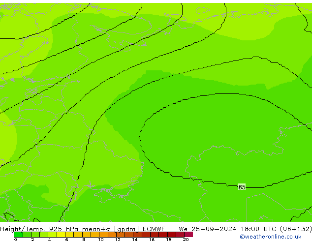 Height/Temp. 925 hPa ECMWF We 25.09.2024 18 UTC