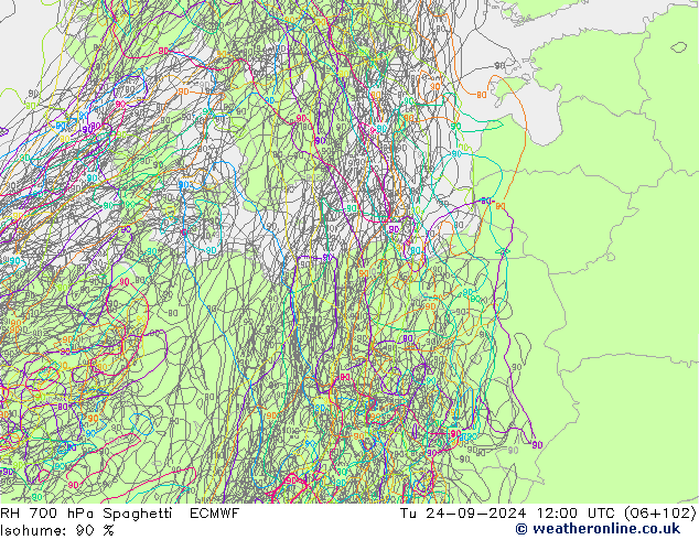 700 hPa Nispi Nem Spaghetti ECMWF Sa 24.09.2024 12 UTC