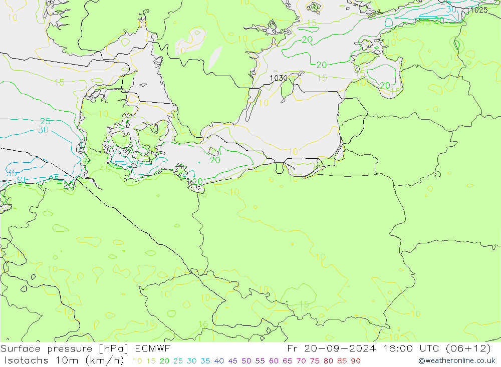 Isotachs (kph) ECMWF Sex 20.09.2024 18 UTC