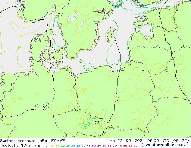 Isotachs (kph) ECMWF  23.09.2024 06 UTC