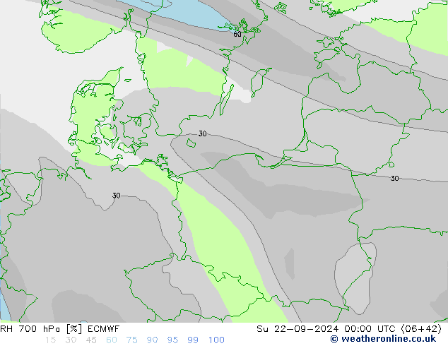 RH 700 hPa ECMWF Su 22.09.2024 00 UTC