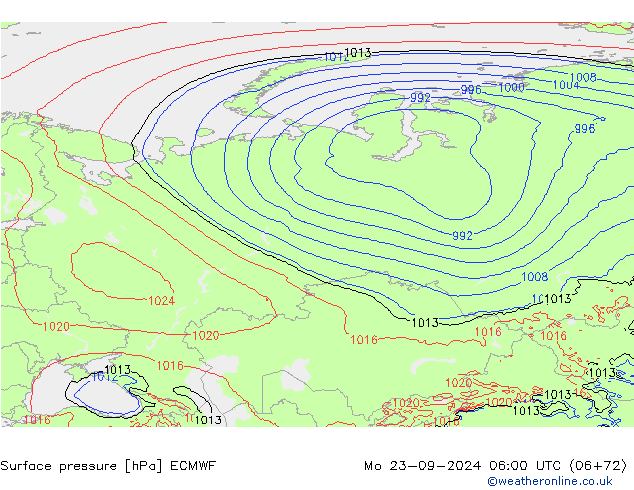 Bodendruck ECMWF Mo 23.09.2024 06 UTC