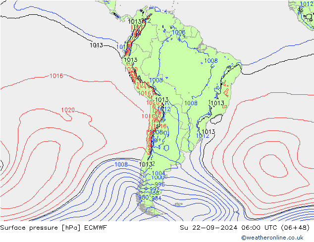 Surface pressure ECMWF Su 22.09.2024 06 UTC