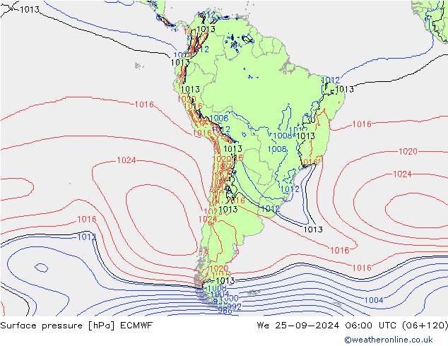 Luchtdruk (Grond) ECMWF wo 25.09.2024 06 UTC