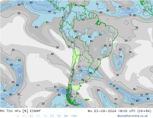 RH 700 hPa ECMWF Mo 23.09.2024 18 UTC