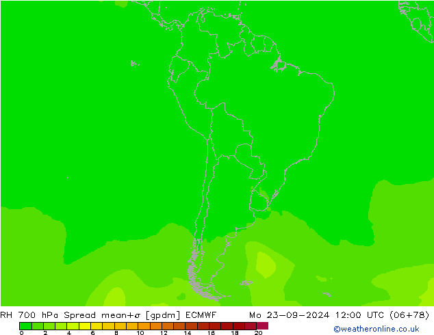 RH 700 hPa Spread ECMWF Mo 23.09.2024 12 UTC