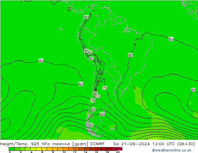 Yükseklik/Sıc. 925 hPa ECMWF Cts 21.09.2024 12 UTC