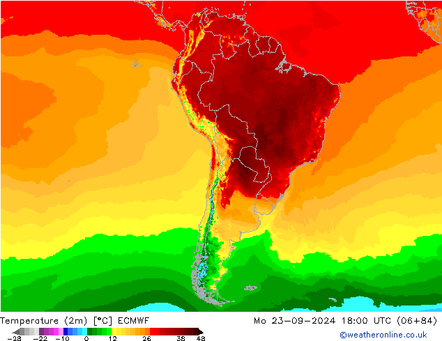 Temperature (2m) ECMWF Mo 23.09.2024 18 UTC