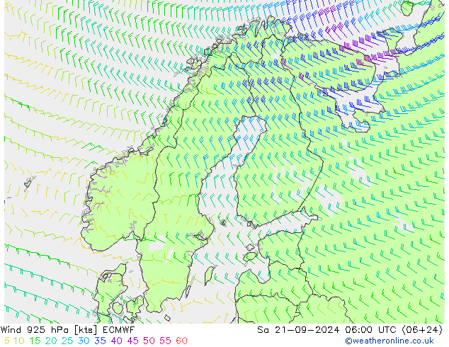 Vento 925 hPa ECMWF sab 21.09.2024 06 UTC