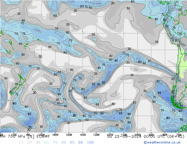 RH 700 hPa ECMWF So 22.09.2024 00 UTC