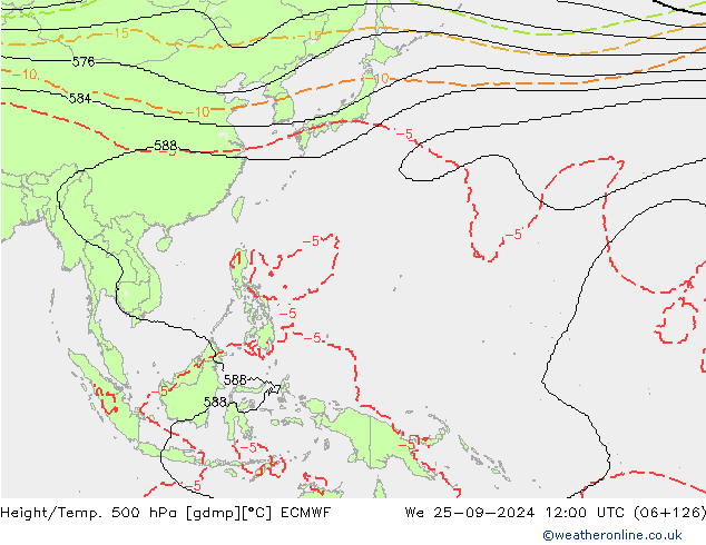 Height/Temp. 500 hPa ECMWF śro. 25.09.2024 12 UTC