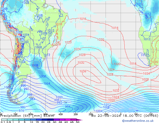 Precipitazione (6h) ECMWF lun 23.09.2024 00 UTC