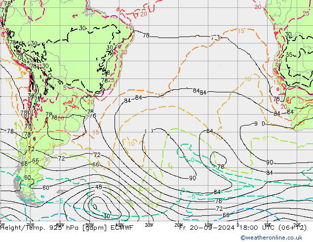 Height/Temp. 925 hPa ECMWF  20.09.2024 18 UTC