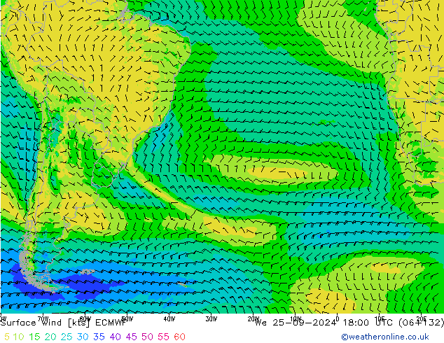 Surface wind ECMWF We 25.09.2024 18 UTC