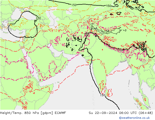 Hoogte/Temp. 850 hPa ECMWF zo 22.09.2024 06 UTC