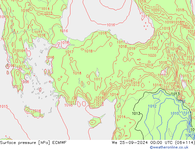 Surface pressure ECMWF We 25.09.2024 00 UTC