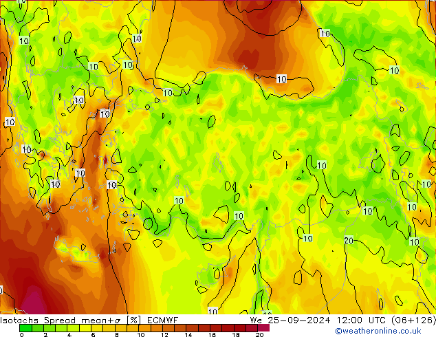 Isotachen Spread ECMWF Mi 25.09.2024 12 UTC