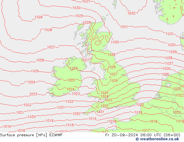 Surface pressure ECMWF Fr 20.09.2024 06 UTC