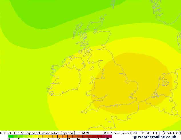 RH 700 hPa Spread ECMWF We 25.09.2024 18 UTC